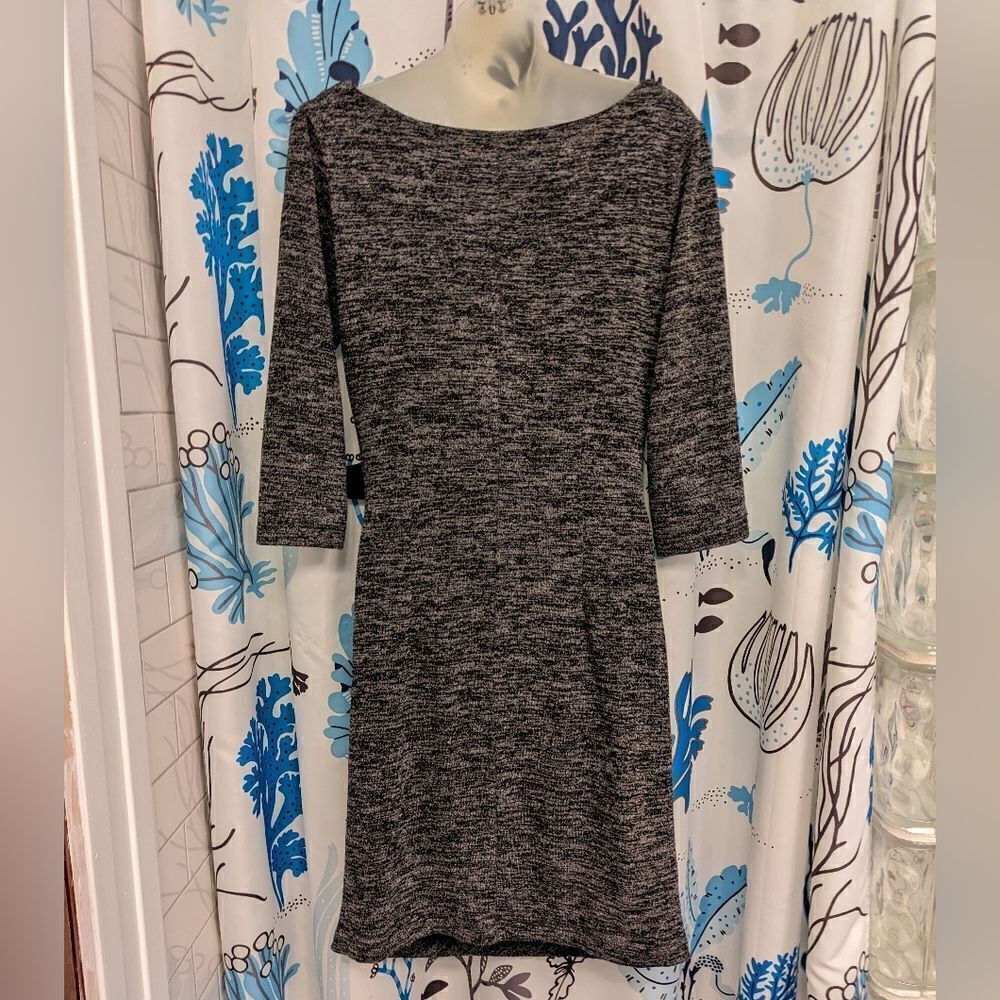 Just Taylor Charcoal Grey Heather Knit Cowel Neck Dress 3/4 Length Sleeves Sz 6 - Picture 2 of 8